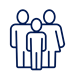 A stylized icon representing family support, depicting a family unit with two adults and a child, symbolizing care and togetherness.