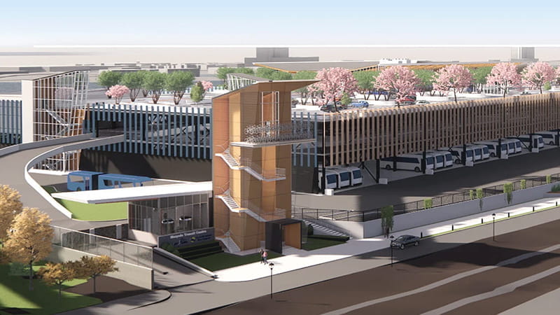 Architectural 3d rendering of the new Marpole Transit Centre