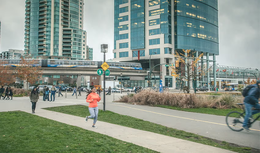 Main Street Science World station from the bike path outside Science World