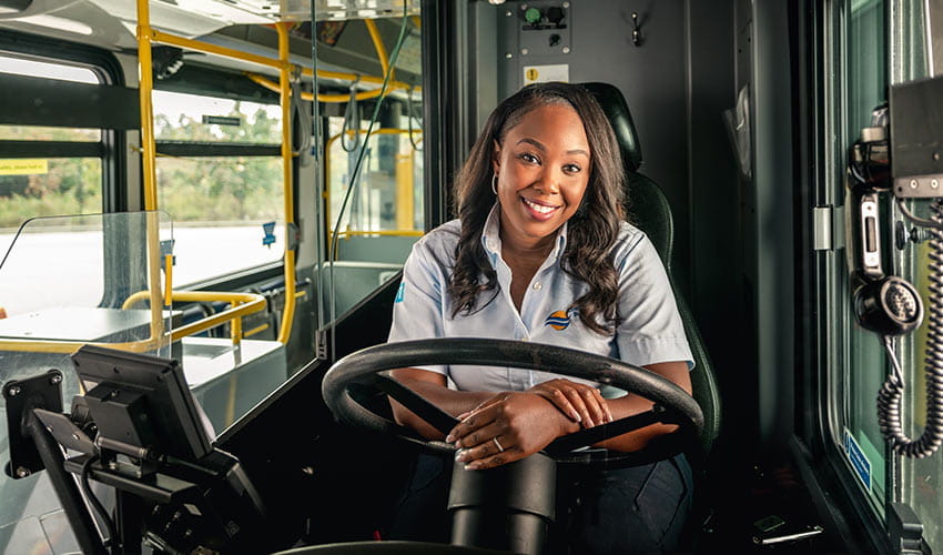 Portrait of a bus operator on the bus