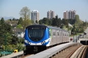 A Canada Line train running on a SkyTrain rail