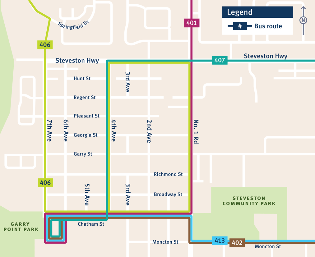 Proposed bus routing through Steveston Village