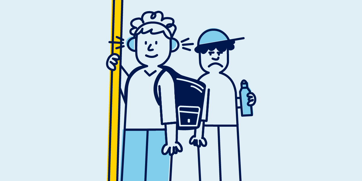 Illustration of passenger with backpack and headphone